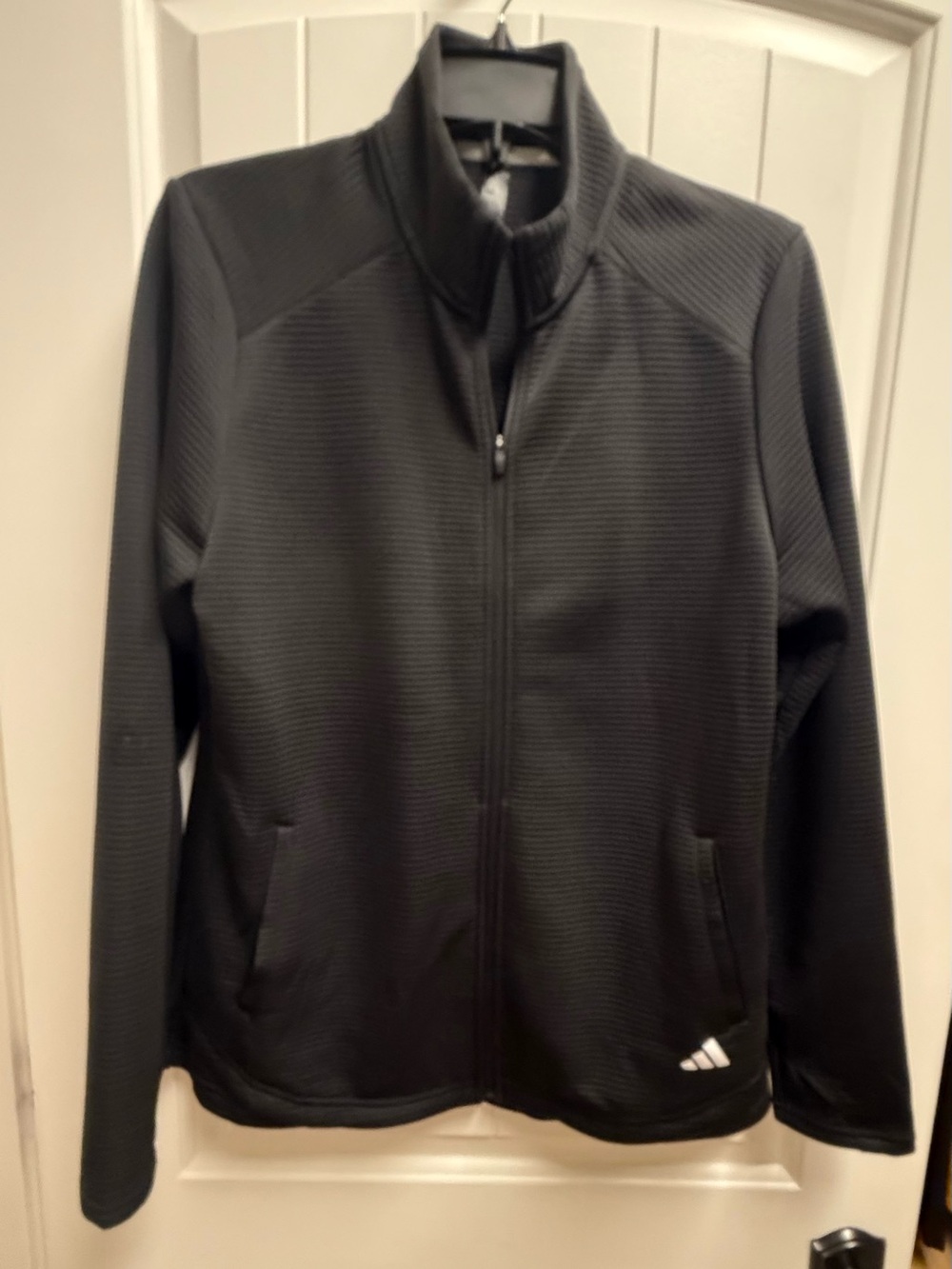 Adidas Women’s Black Ribbed Full Zip Athletic Jacket Pockets Size Large L